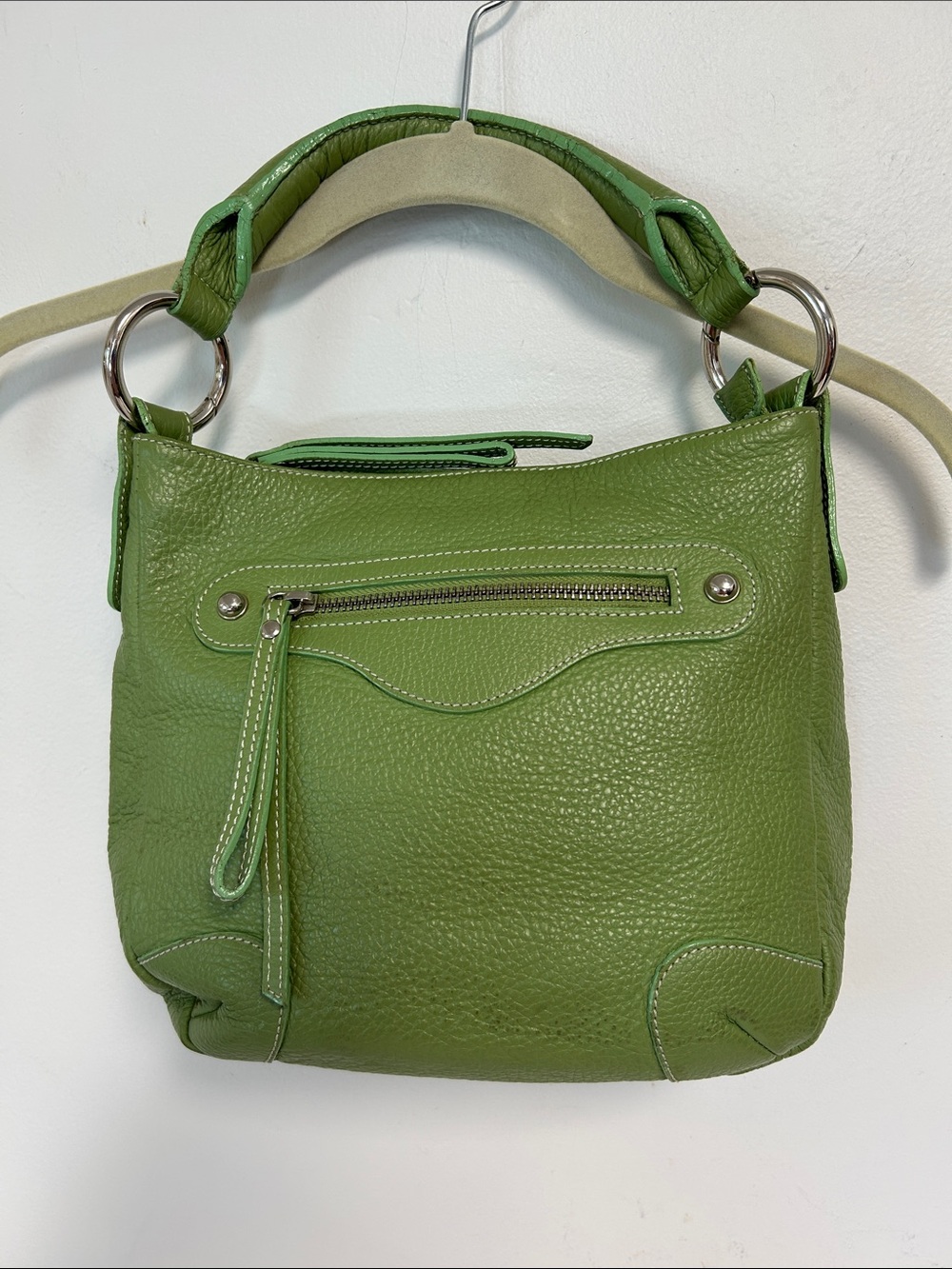 Minelli Vintage 80s 90s Italian Pebbled Leather Avocado Green Hobo Shoulder Bag